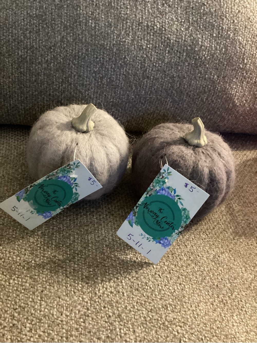 Handcrafted Felt Pumpkin Pair in Light Gray and Warm Taupe